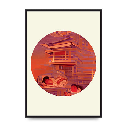 Japanese Watercolour Disc Two Wall Art - A2 framed