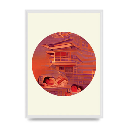 Japanese Watercolour Disc Two Wall Art - A2 framed