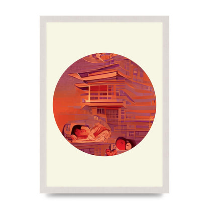 Japanese Watercolour Disc Two Wall Art - A3 framed