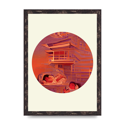 Japanese Watercolour Disc Two Wall Art - A3 framed