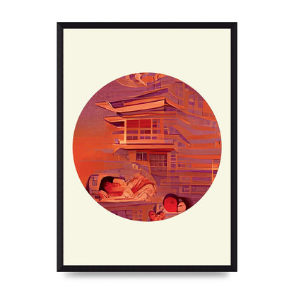 Japanese Watercolour Disc Two Wall Art - A3 framed