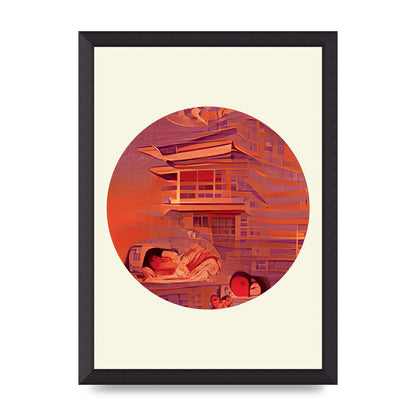 Japanese Watercolour Disc Two Wall Art - A3 framed