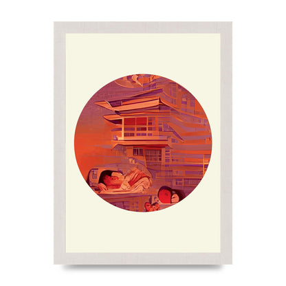 Japanese Watercolour Disc Two Wall Art - A4 framed