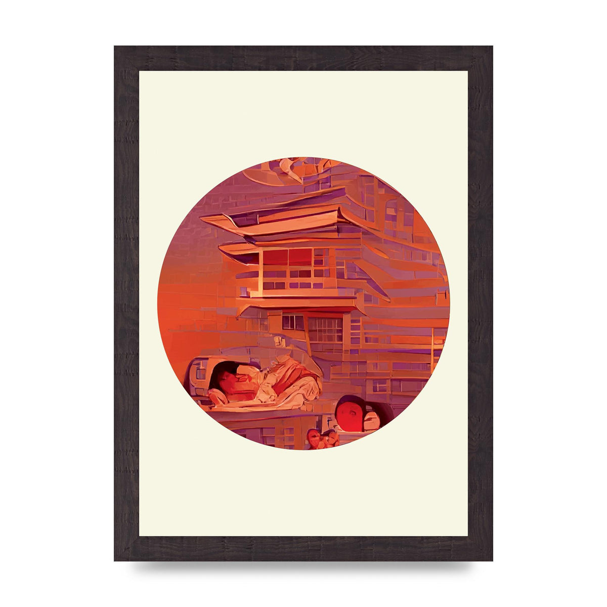 Japanese Watercolour Disc Two Wall Art - A4 framed