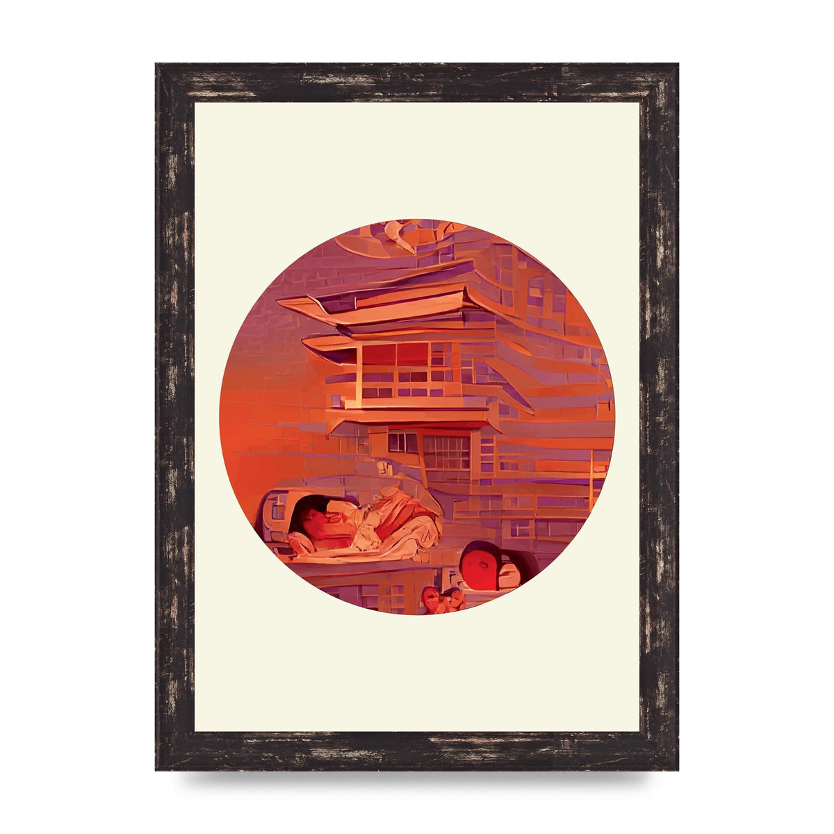 Japanese Watercolour Disc Two Wall Art - A4 framed