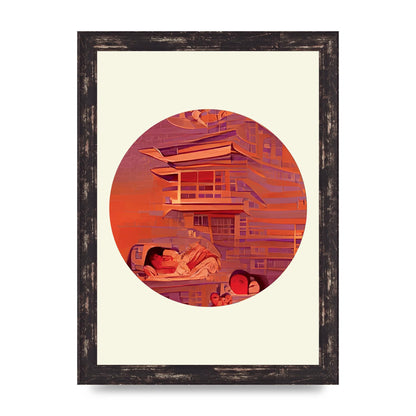 Japanese Watercolour Disc Two Wall Art - A4 framed
