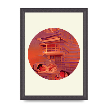 Japanese Watercolour Disc Two Wall Art - A4 framed