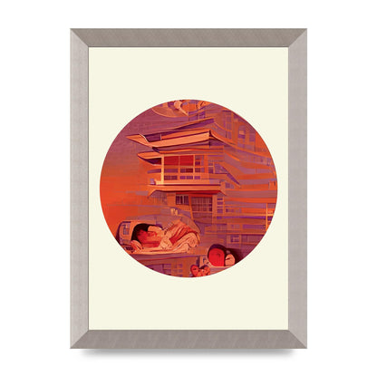 Japanese Watercolour Disc Two Wall Art - A4 framed