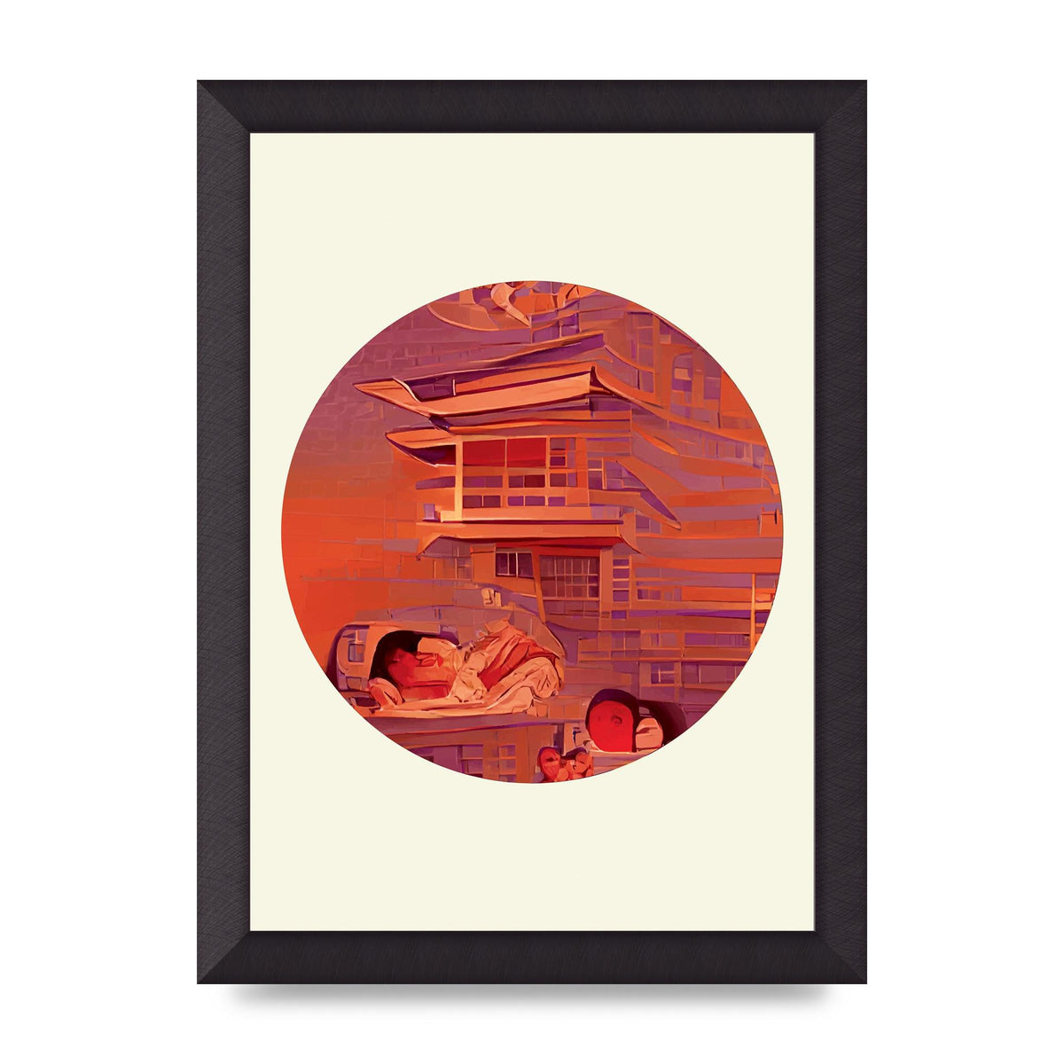 Japanese Watercolour Disc Two Wall Art - A4 framed