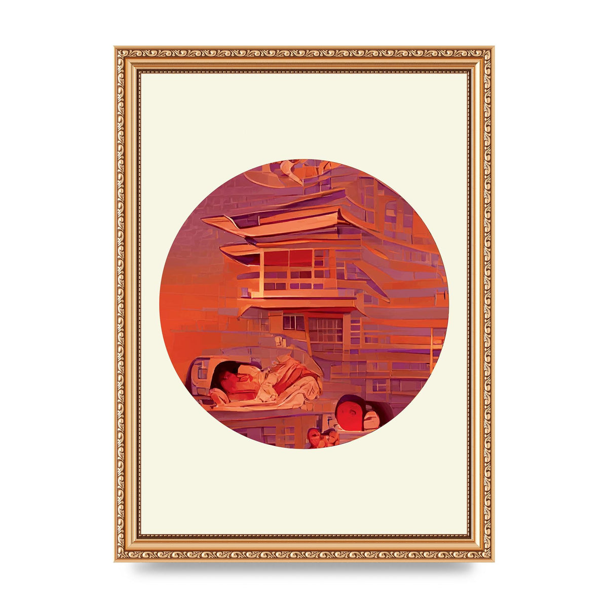 Japanese Watercolour Disc Two Wall Art - A4 framed