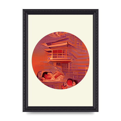 Japanese Watercolour Disc Two Wall Art - A4 framed