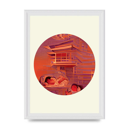 Japanese Watercolour Disc Two Wall Art - A4 framed
