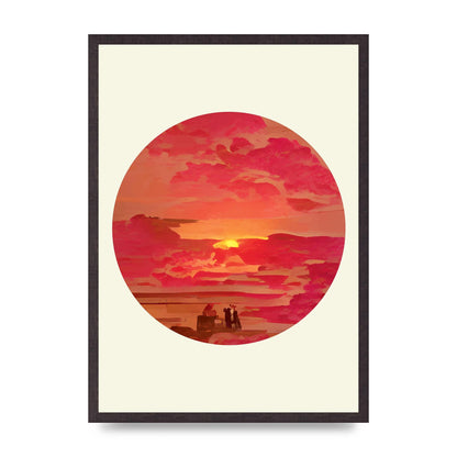 Japanese Watercolour Disc Four Printed Poster - A2 framed