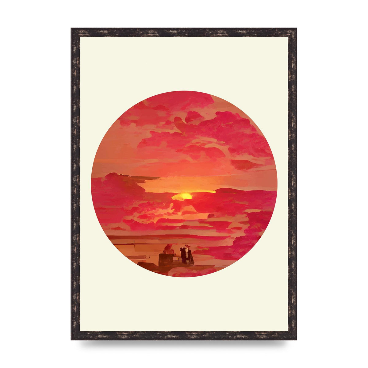 Japanese Watercolour Disc Four Printed Poster - A2 framed