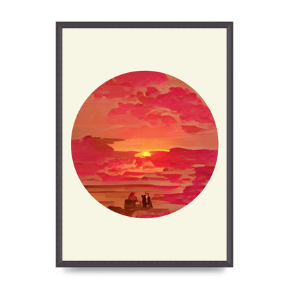 Japanese Watercolour Disc Four Printed Poster - A2 framed