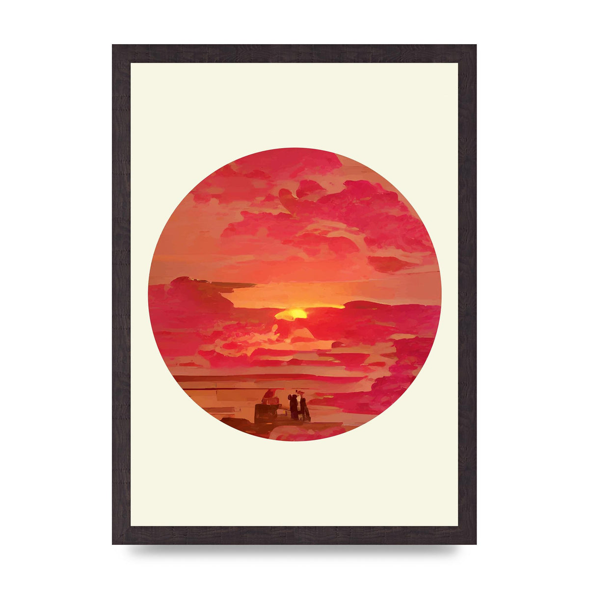 Japanese Watercolour Disc Four Printed Poster - A3 framed