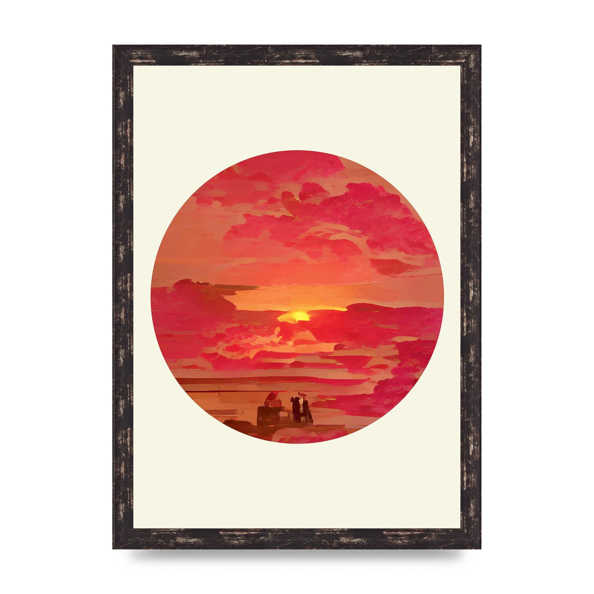 Japanese Watercolour Disc Four Printed Poster - A3 framed