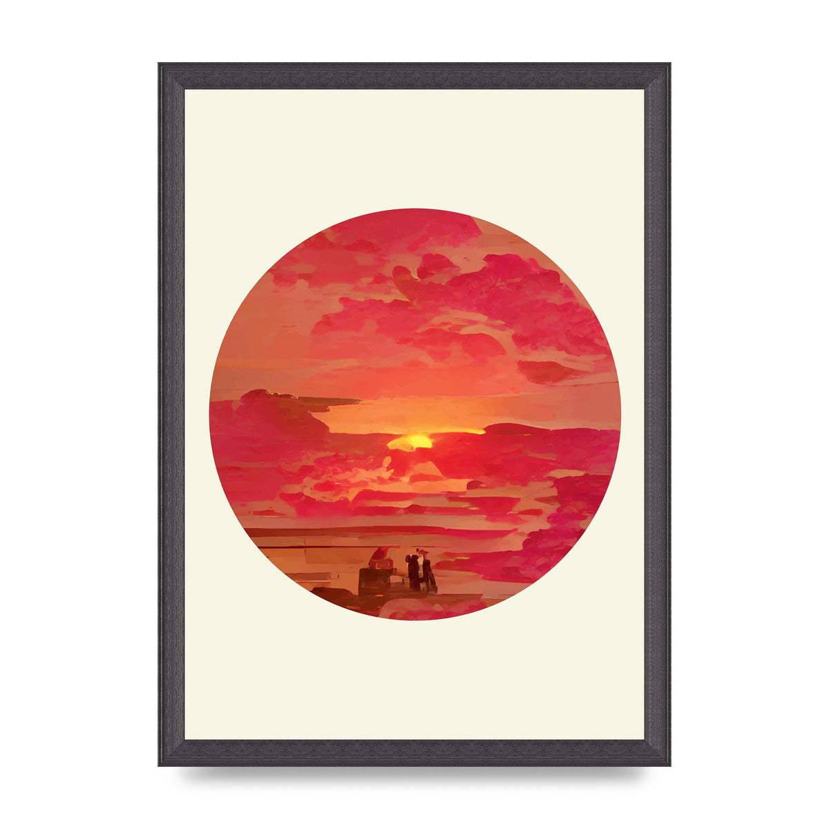 Japanese Watercolour Disc Four Printed Poster - A3 framed