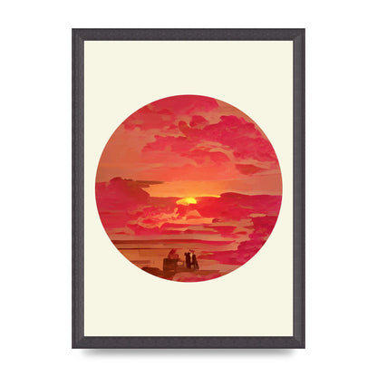Japanese Watercolour Disc Four Printed Poster - A3 framed