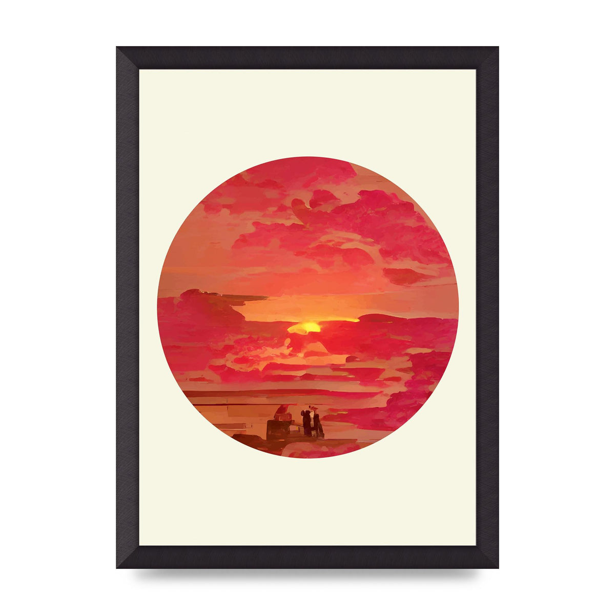 Japanese Watercolour Disc Four Printed Poster - A3 framed