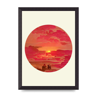 Japanese Watercolour Disc Four Printed Poster - A3 framed