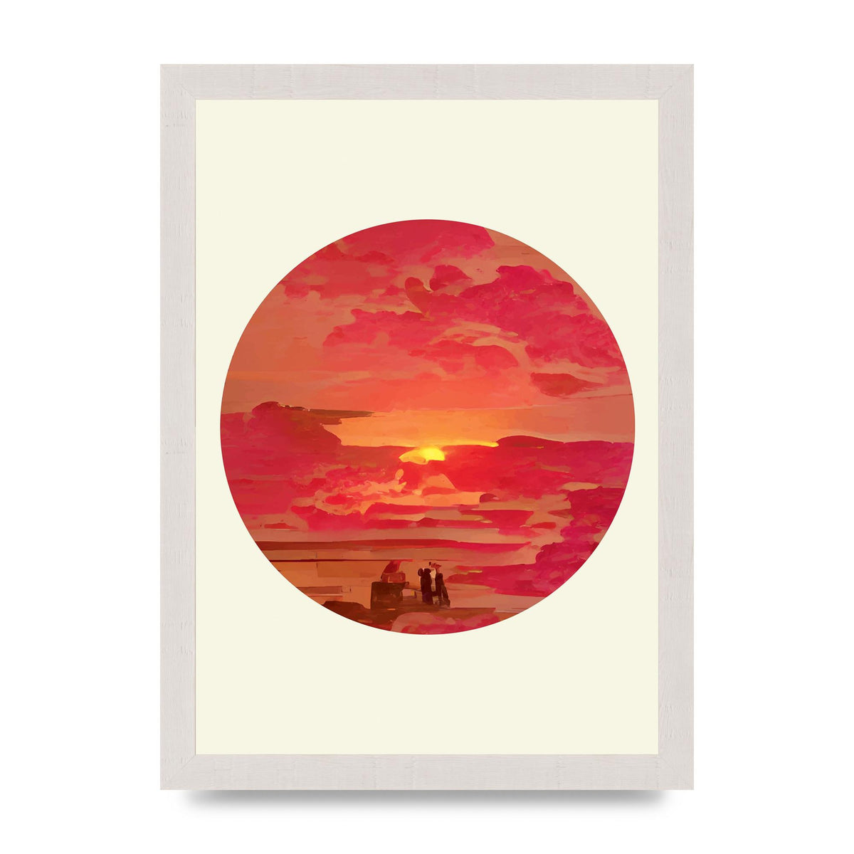 Japanese Watercolour Disc Four Printed Poster - A4 framed