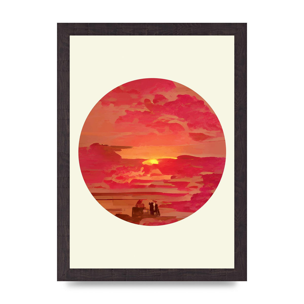 Japanese Watercolour Disc Four Printed Poster - A4 framed