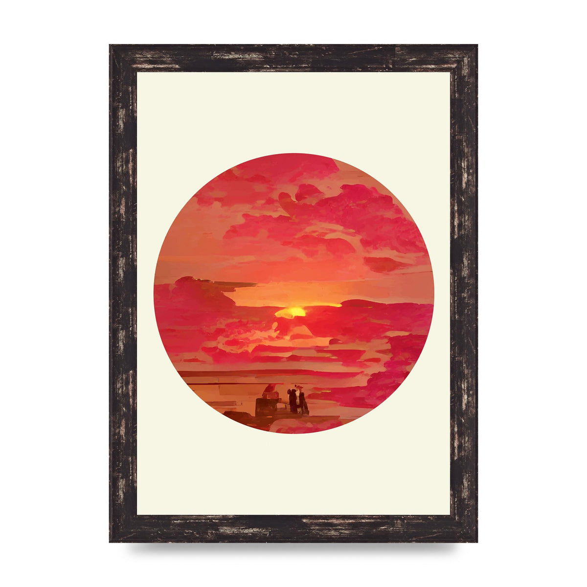 Japanese Watercolour Disc Four Printed Poster - A4 framed