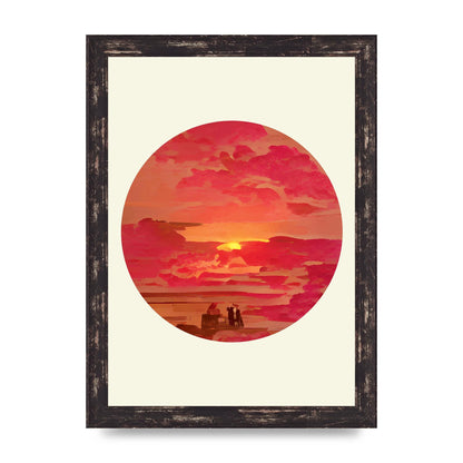 Japanese Watercolour Disc Four Printed Poster - A4 framed