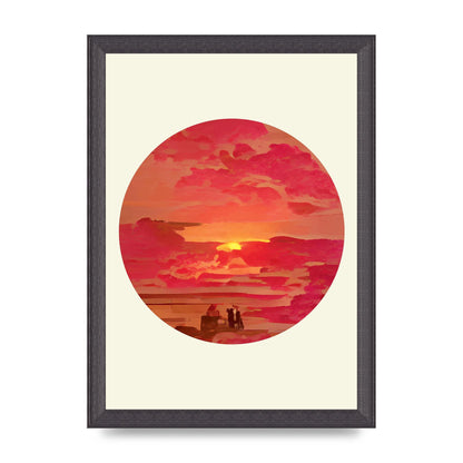Japanese Watercolour Disc Four Printed Poster - A4 framed
