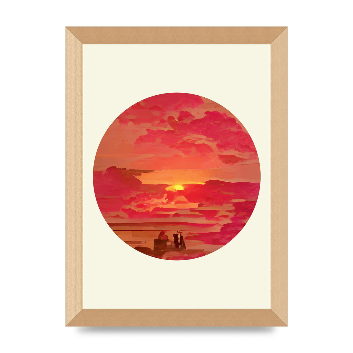 Japanese Watercolour Disc Four Printed Poster - A4 framed
