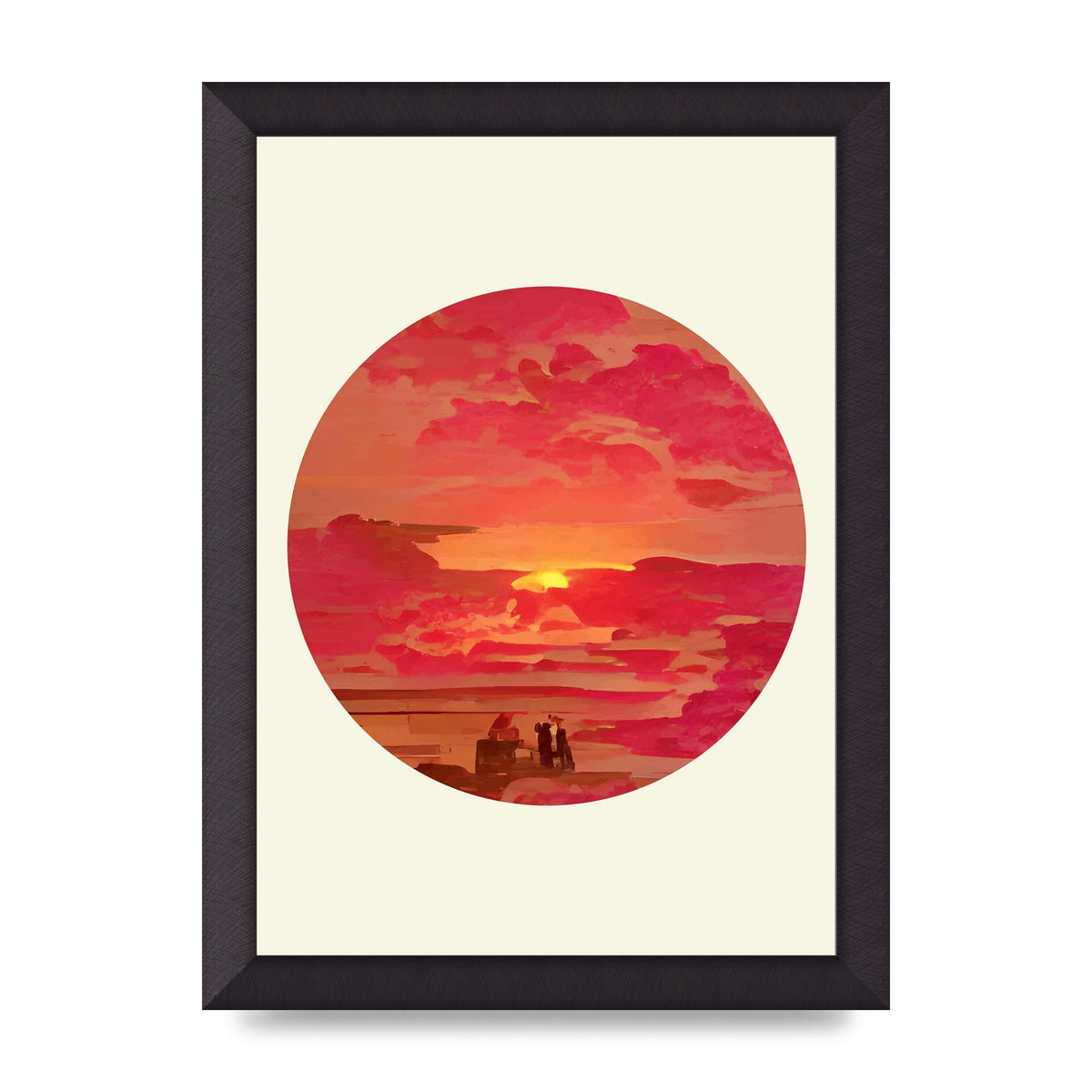Japanese Watercolour Disc Four Printed Poster - A4 framed