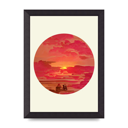 Japanese Watercolour Disc Four Printed Poster - A4 framed