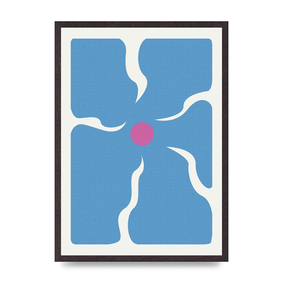 Groovy Abstract Flower Collage Blue Printed Poster - A2 framed