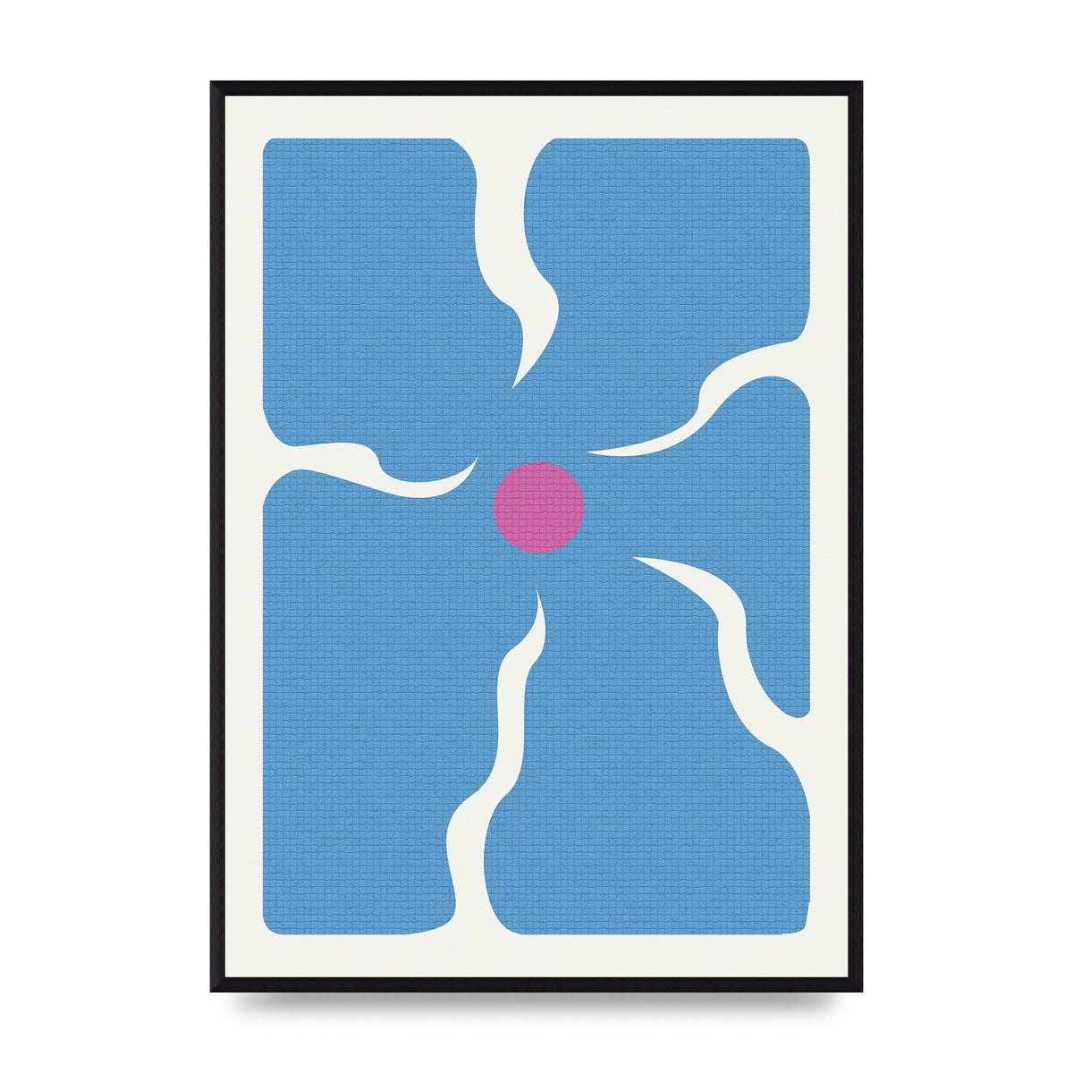 Groovy Abstract Flower Collage Blue Printed Poster - A2 framed