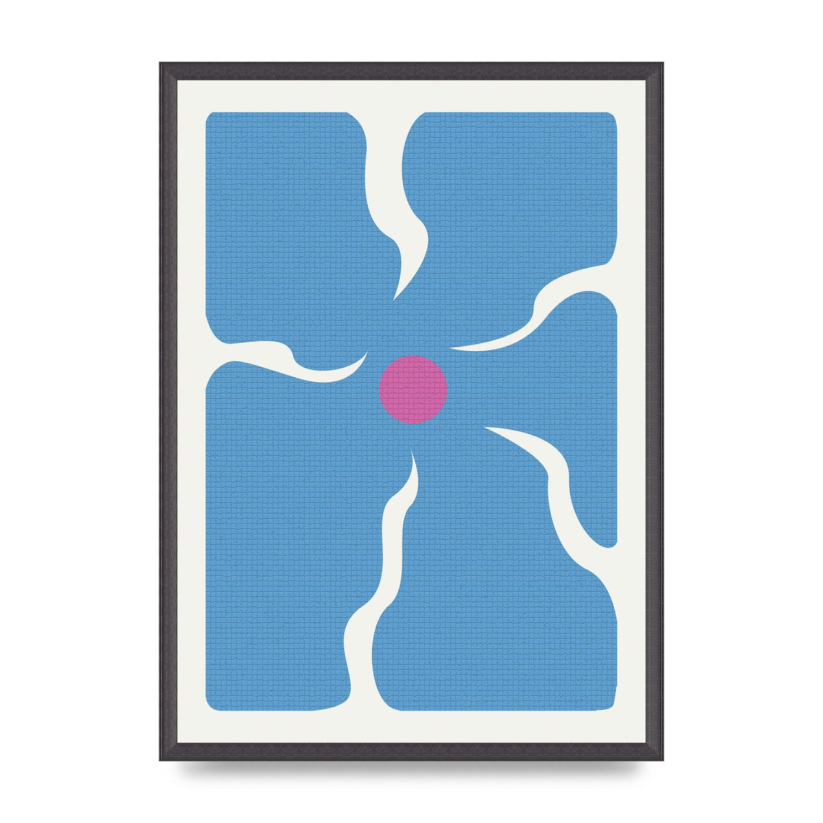 Groovy Abstract Flower Collage Blue Printed Poster - A2 framed