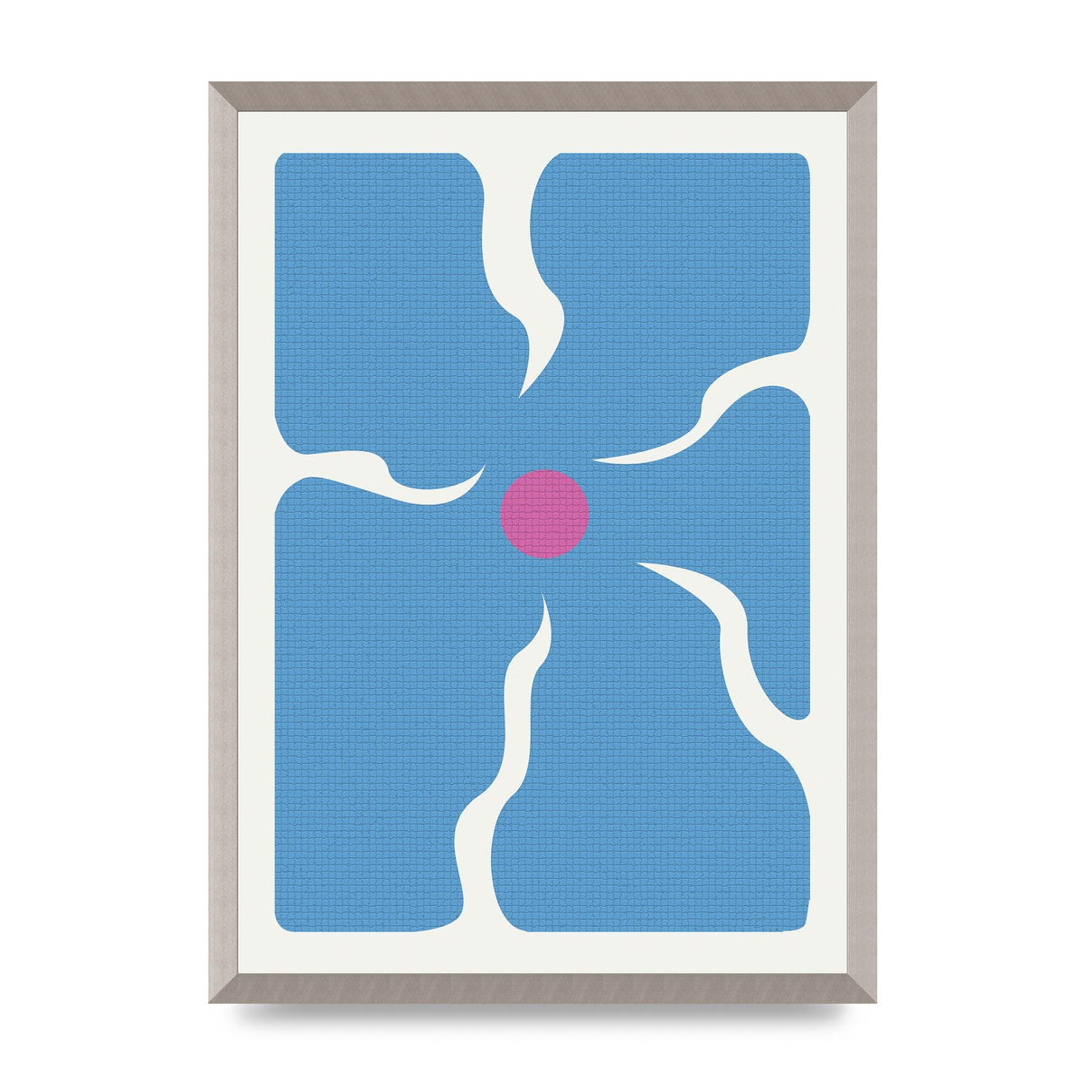 Groovy Abstract Flower Collage Blue Printed Poster - A2 framed