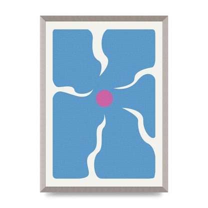 Groovy Abstract Flower Collage Blue Printed Poster - A2 framed