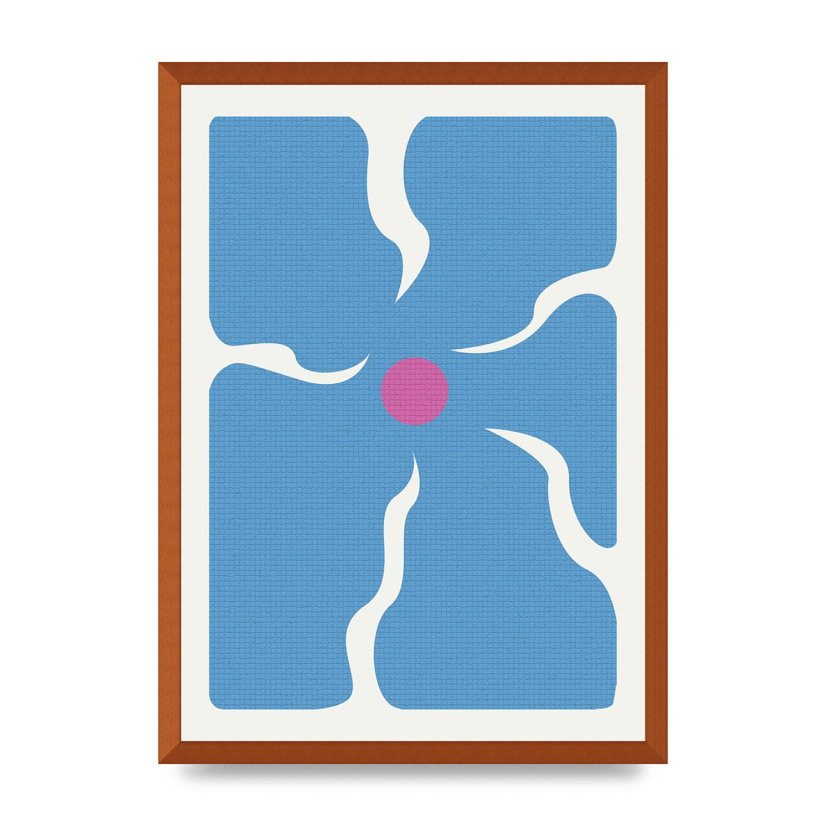 Groovy Abstract Flower Collage Blue Printed Poster - A2 framed