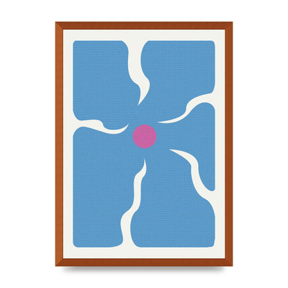 Groovy Abstract Flower Collage Blue Printed Poster - A2 framed