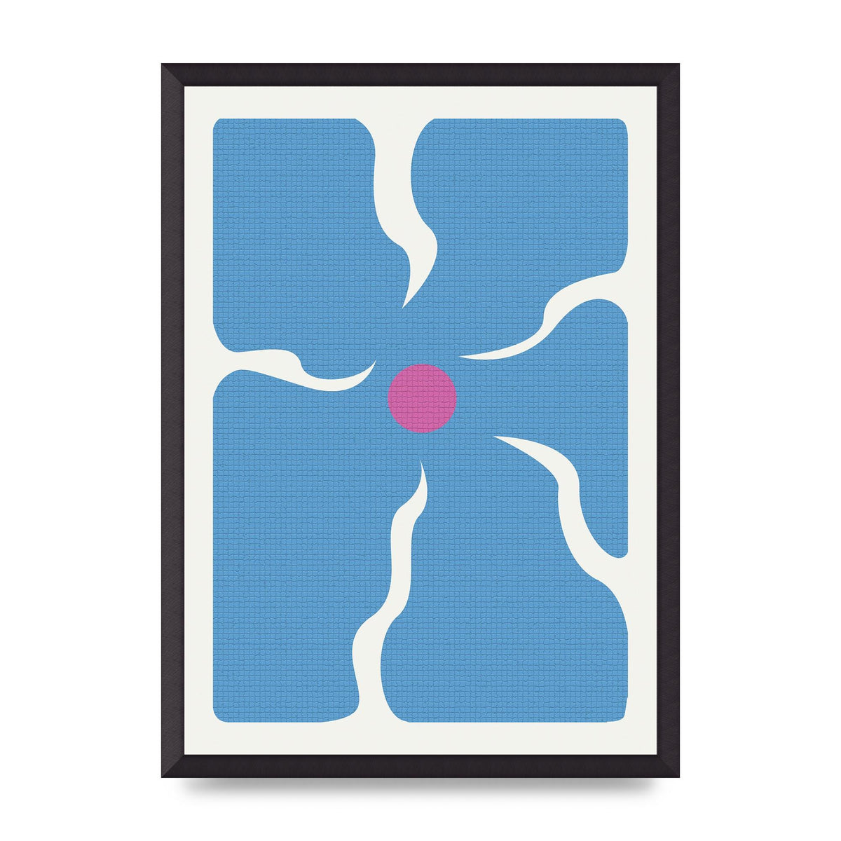 Groovy Abstract Flower Collage Blue Printed Poster - A2 framed
