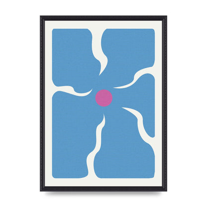 Groovy Abstract Flower Collage Blue Printed Poster - A2 framed