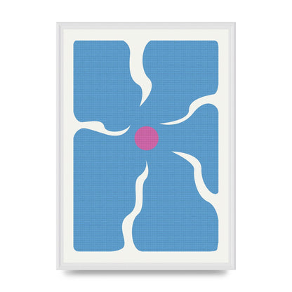 Groovy Abstract Flower Collage Blue Printed Poster - A2 framed