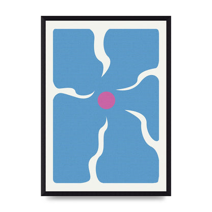 Groovy Abstract Flower Collage Blue Printed Poster - A3 framed
