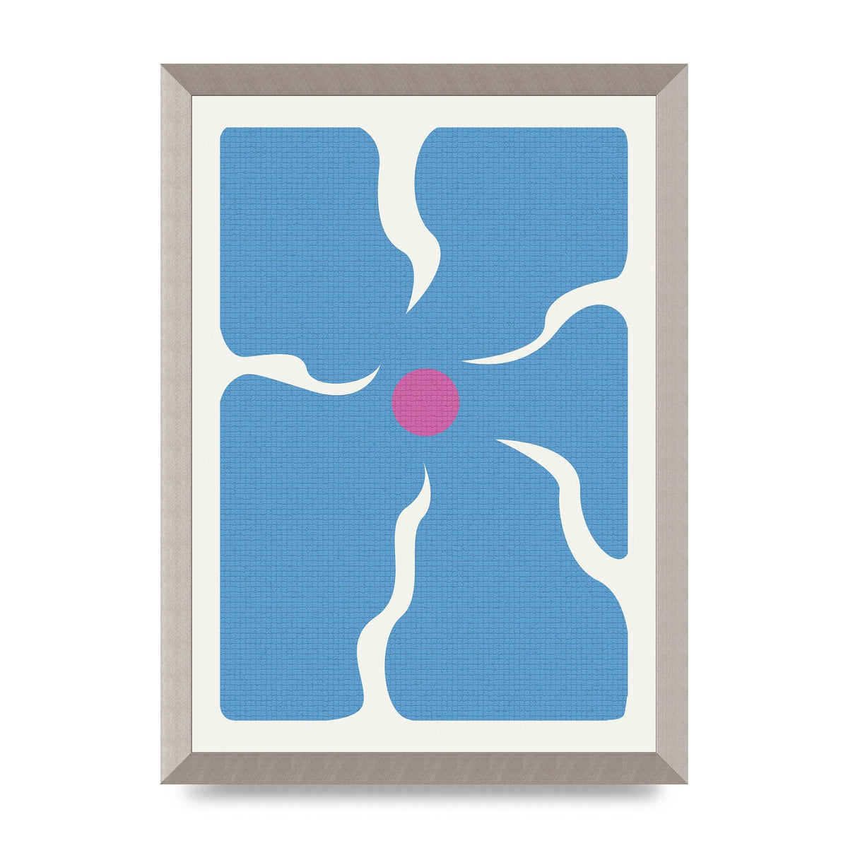 Groovy Abstract Flower Collage Blue Printed Poster - A3 framed
