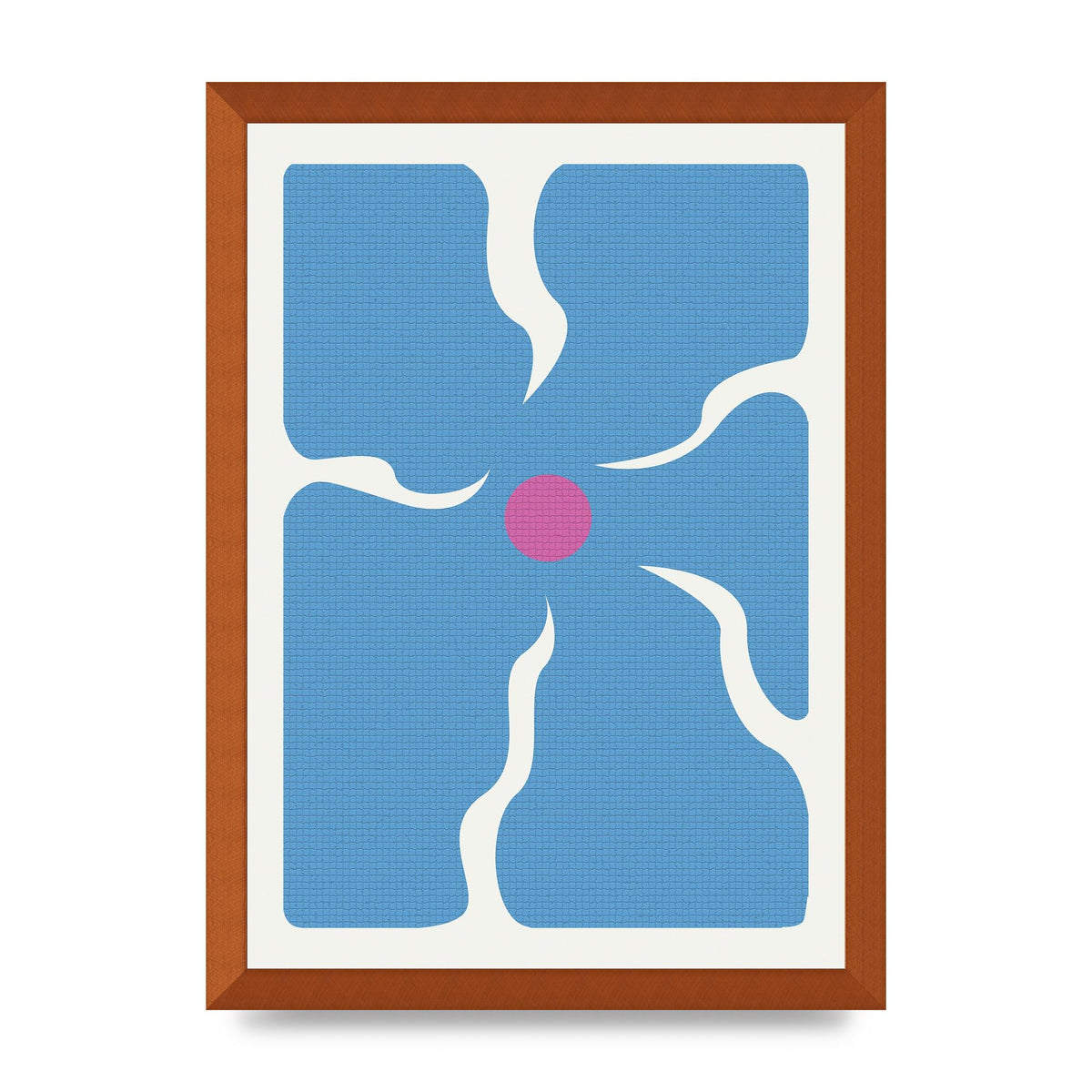 Groovy Abstract Flower Collage Blue Printed Poster - A3 framed