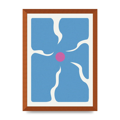Groovy Abstract Flower Collage Blue Printed Poster - A3 framed