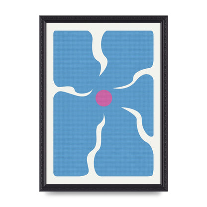 Groovy Abstract Flower Collage Blue Printed Poster - A3 framed