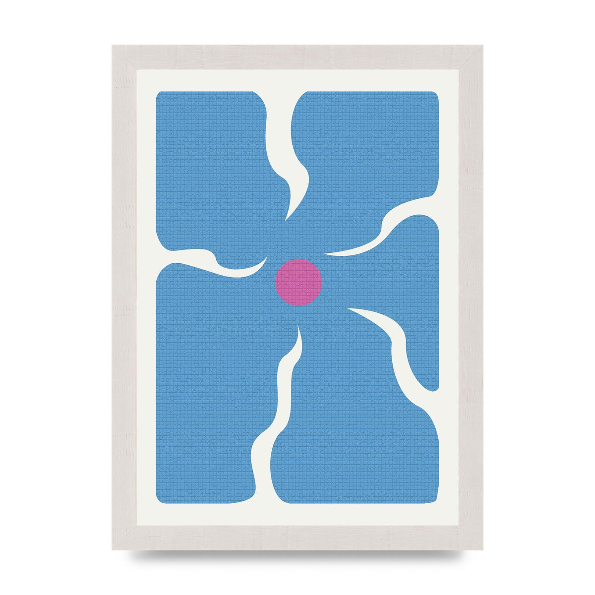 Groovy Abstract Flower Collage Blue Printed Poster - A4 framed