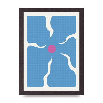 Groovy Abstract Flower Collage Blue Printed Poster - A4 framed